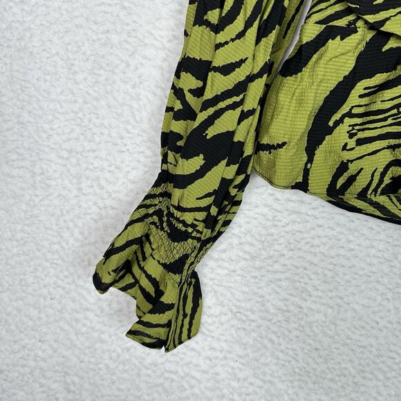 Anthropologie Exquise Wrap Blouse XL Green Black Tiger Print NWT $190 - Picture 4 of 16